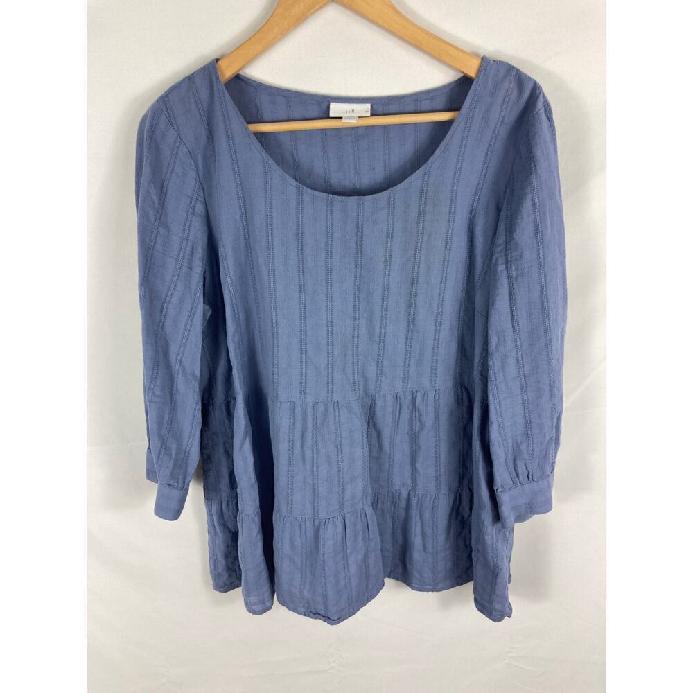 J Jill Blue Texture 3/4 Sleeve Blouse Size Medium